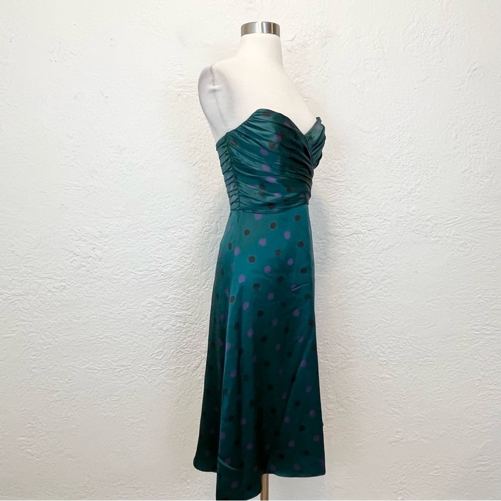 Vintage Betsey Johnson Dress 90s Y2K 4 Silk Satin Teal Polka Dot - Picture 5 of 13